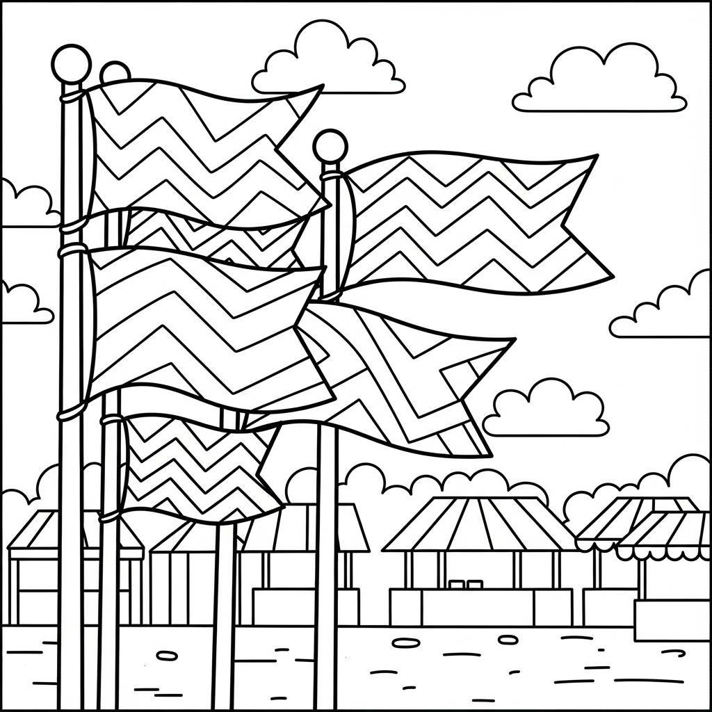 Fun Chevron Striped Flags Coloring Page for Kids coloring page printable