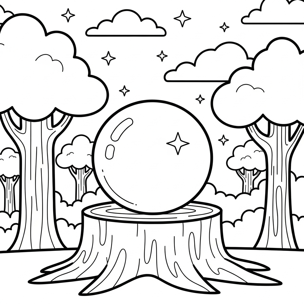 Página para Colorir de Bola de Cristal Fácil na Floresta Encantada coloring page printable