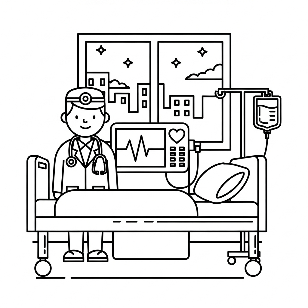 Eenvoudige Kleurplaat van een Dokter in de Spoedafdeling coloring page printable