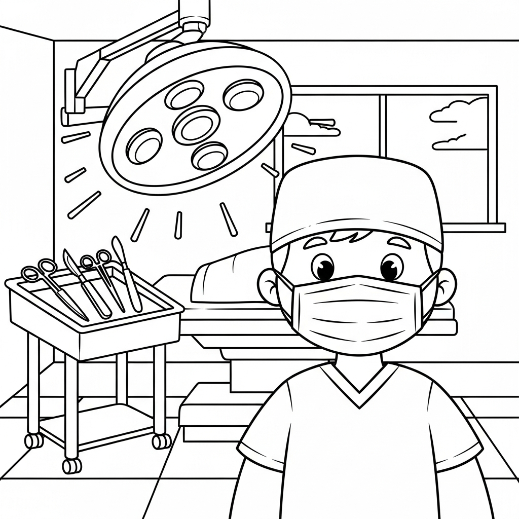 Página de Colorir Simples do Médico na Sala de Operação coloring page printable