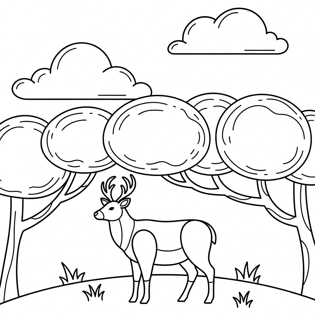Facile Colorare la Canopia Forestale con Cervo Sotto coloring page printable