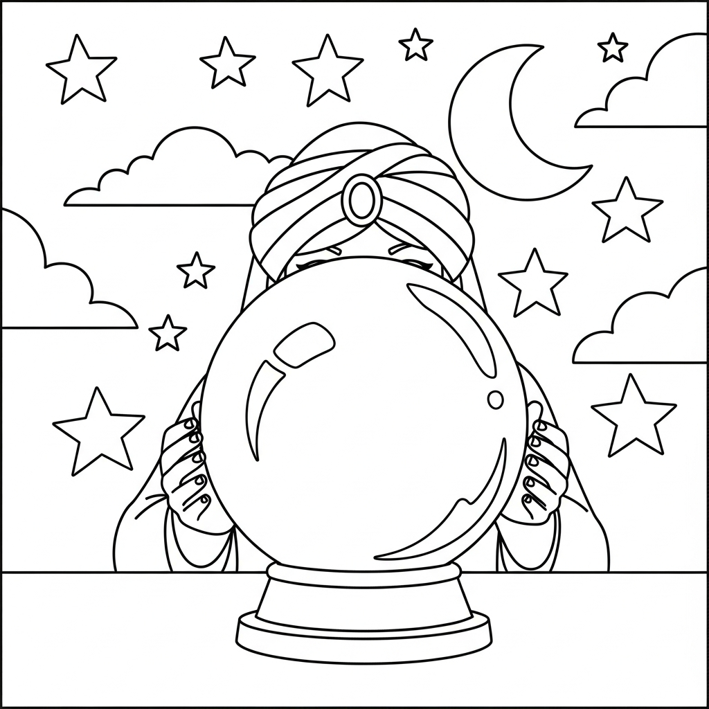 Página de Colorir Fácil do Leitor de Fortuna com Cristal coloring page printable