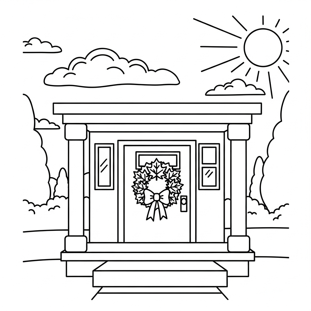 Desenho para Colorir de Varanda Simples com Coroa de Folhas de Bordo coloring page printable