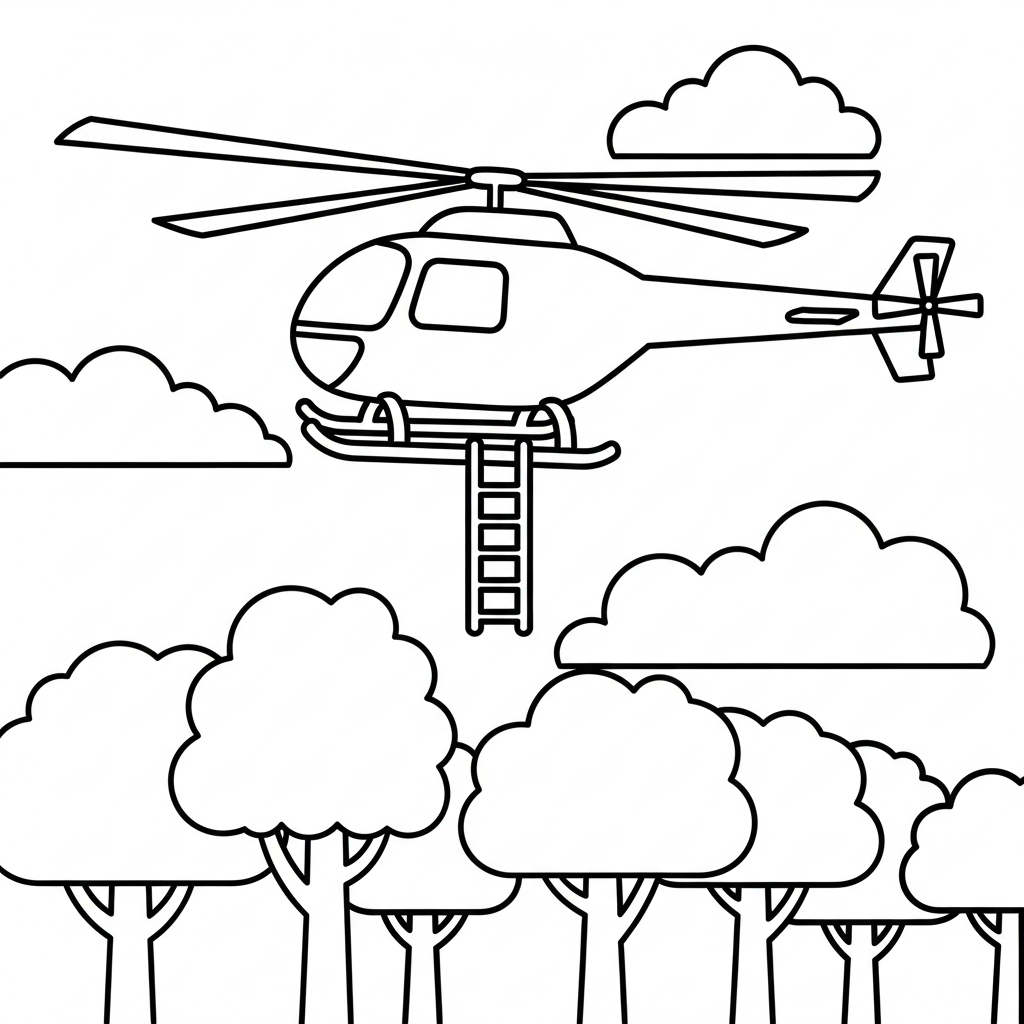 Facile Pagina da Colorare Elicottero di Soccorso nel Bosco coloring page printable