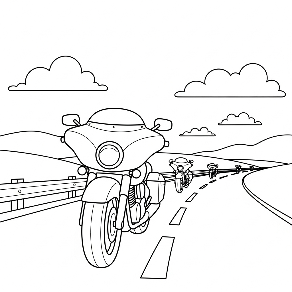 Página para Colorear: Convoy de Motocicletas en la Carretera coloring page printable
