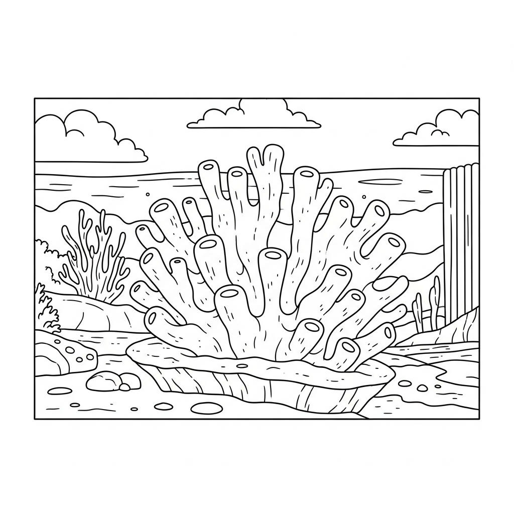 Page de Coloriage de Formations Coralliennes Faciles du Fond Marin coloring page printable