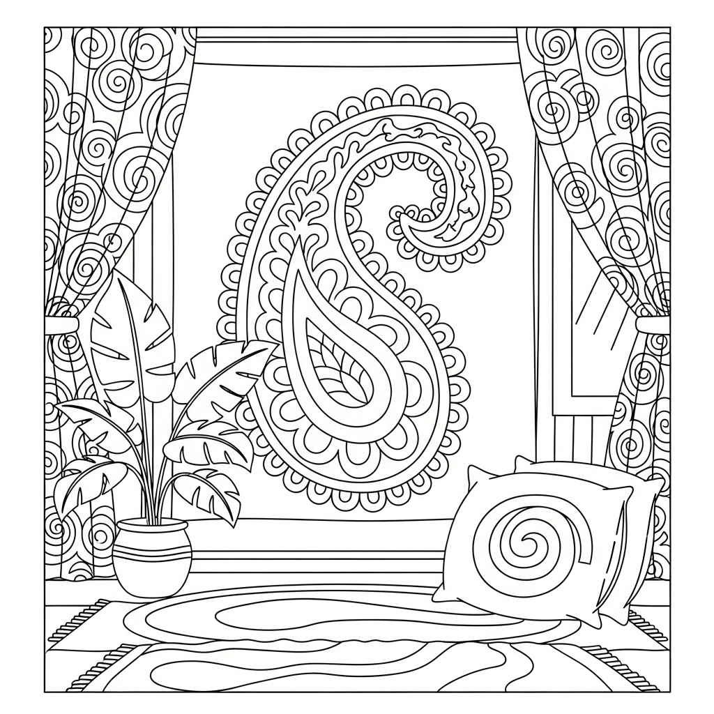 Eenvoudige Ornate Paisley Wandtapijt Kleurpagina coloring page printable