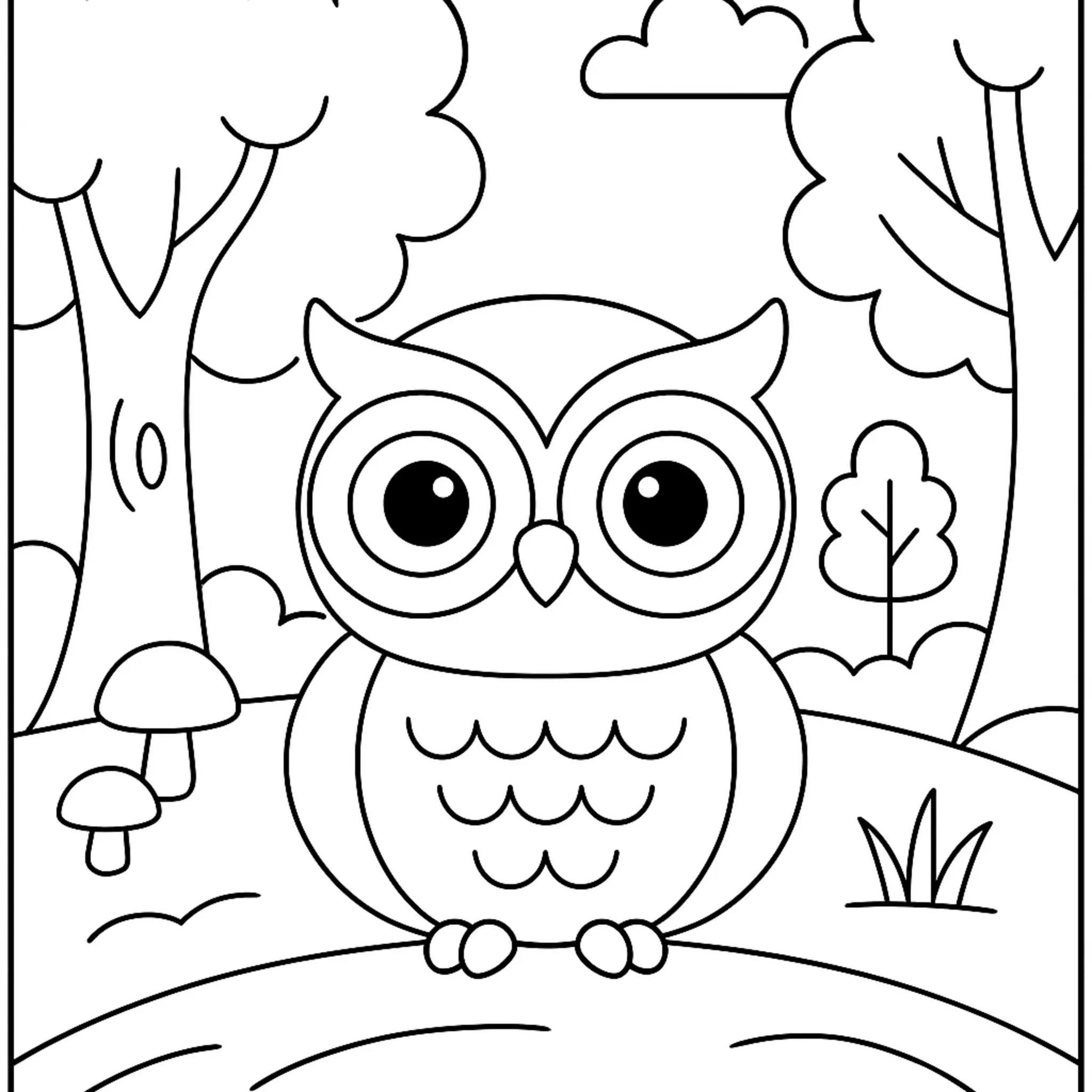 Discover the Magic of Our Easy Simple Owl in Enchanted Forest Coloring Page coloring page printable