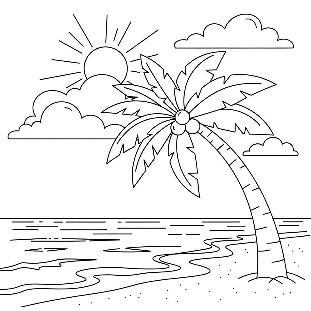 Relaxing Palm Tree Coloring Page for Kids coloring page printable