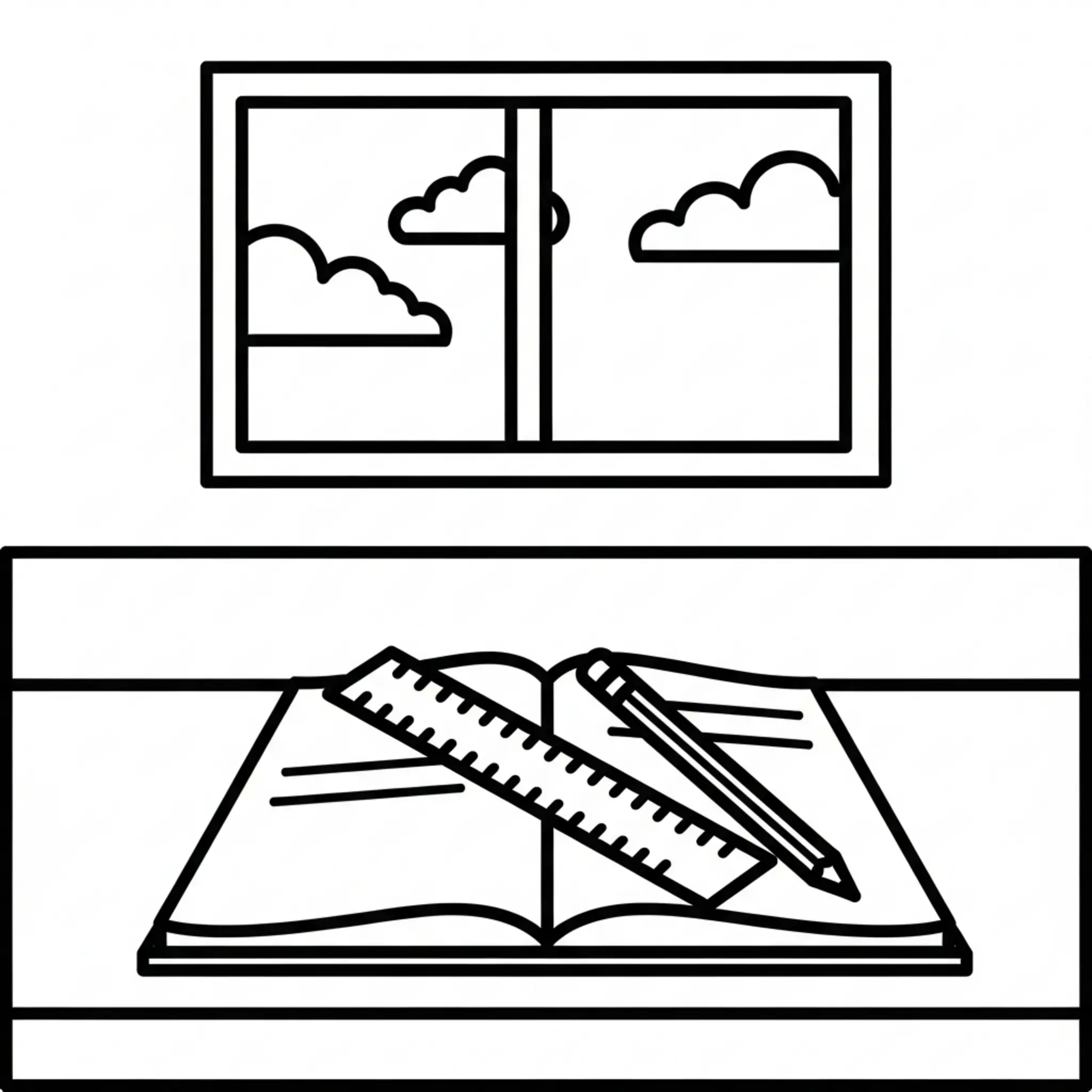 Página Para Colorear de Lápiz y Regla en el Escritorio de Tareas coloring page printable