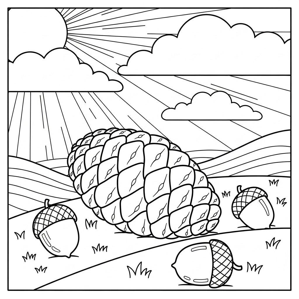 Page à Colorier de Pomme de Pin et Glands Facile coloring page printable