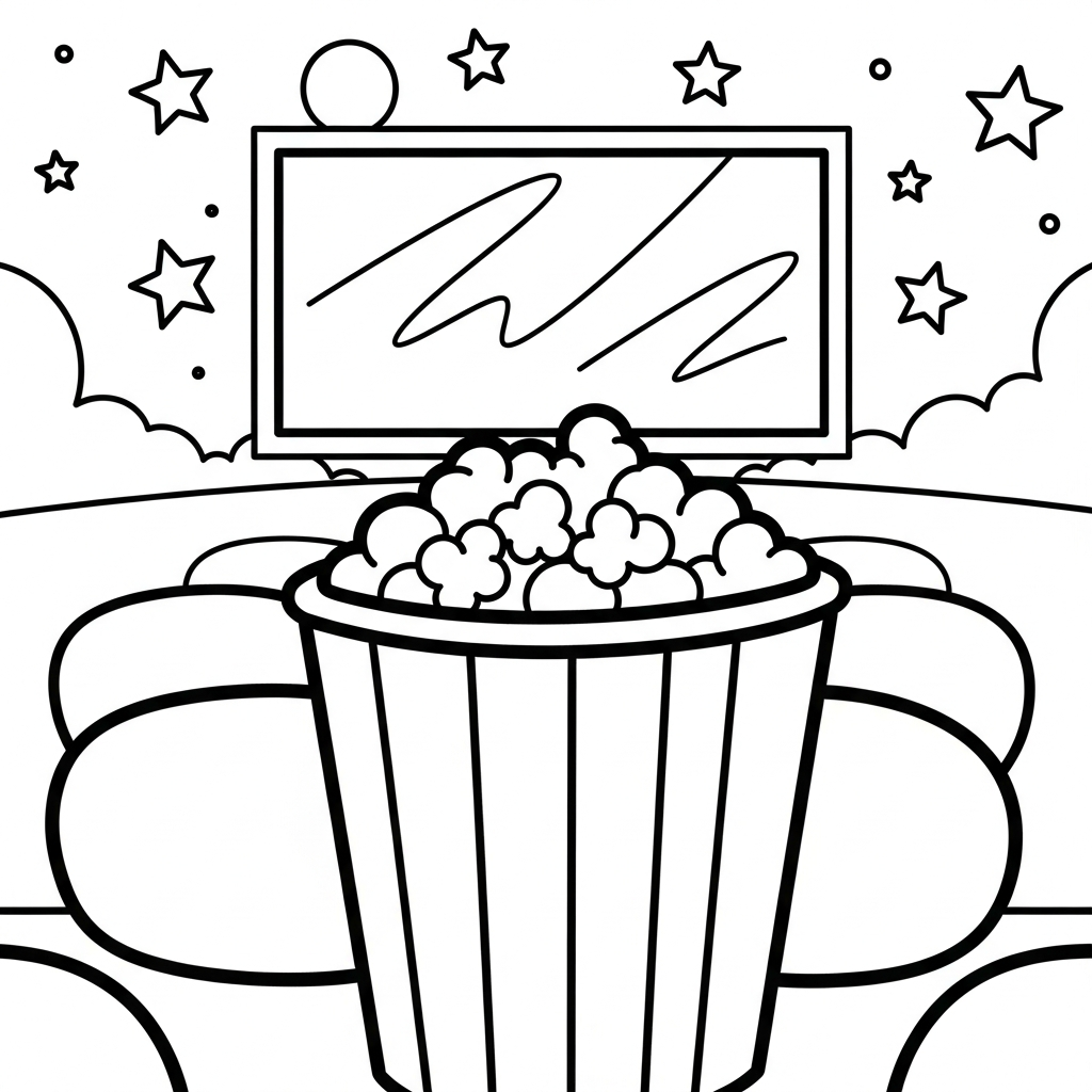 Coloriage Facile de Bucket de Popcorn pour une Soirée Cinéma coloring page printable