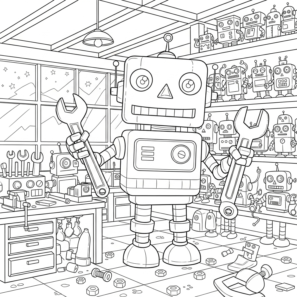 Colora il Tuo Robot Facile nel Laboratorio di Robotica coloring page printable