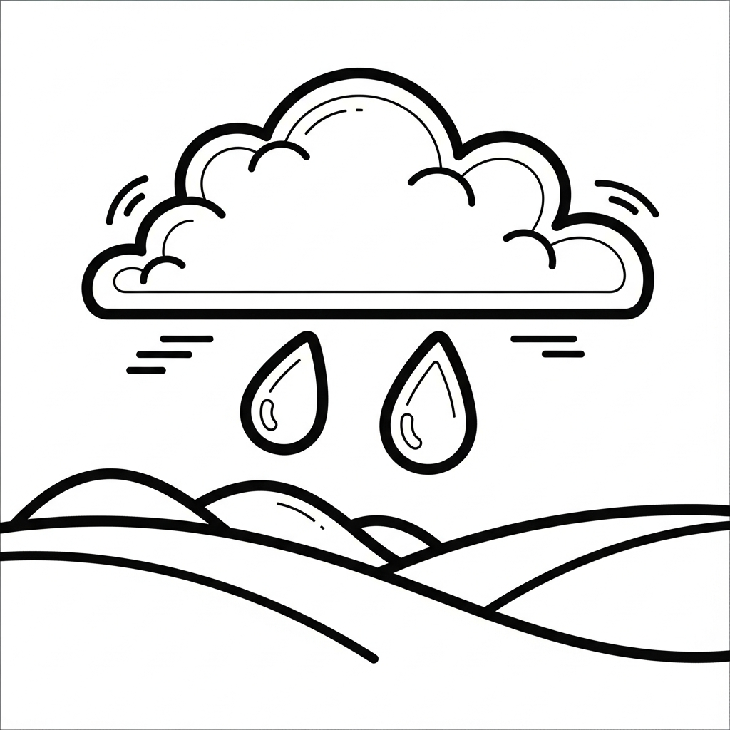 Página de Colorir Nuvem de Tempestade Simples Sobre Campo coloring page printable