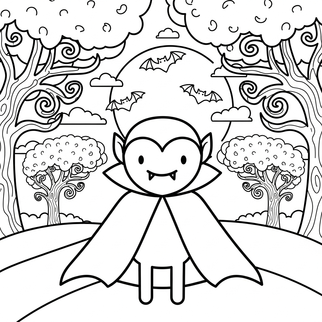 Fun Vampire Coloring Page in a Spooky Forest coloring page printable