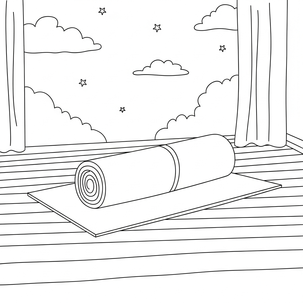 Página para Colorear de Esteras de Yoga Fáciles sobre un Piso de Madera coloring page printable
