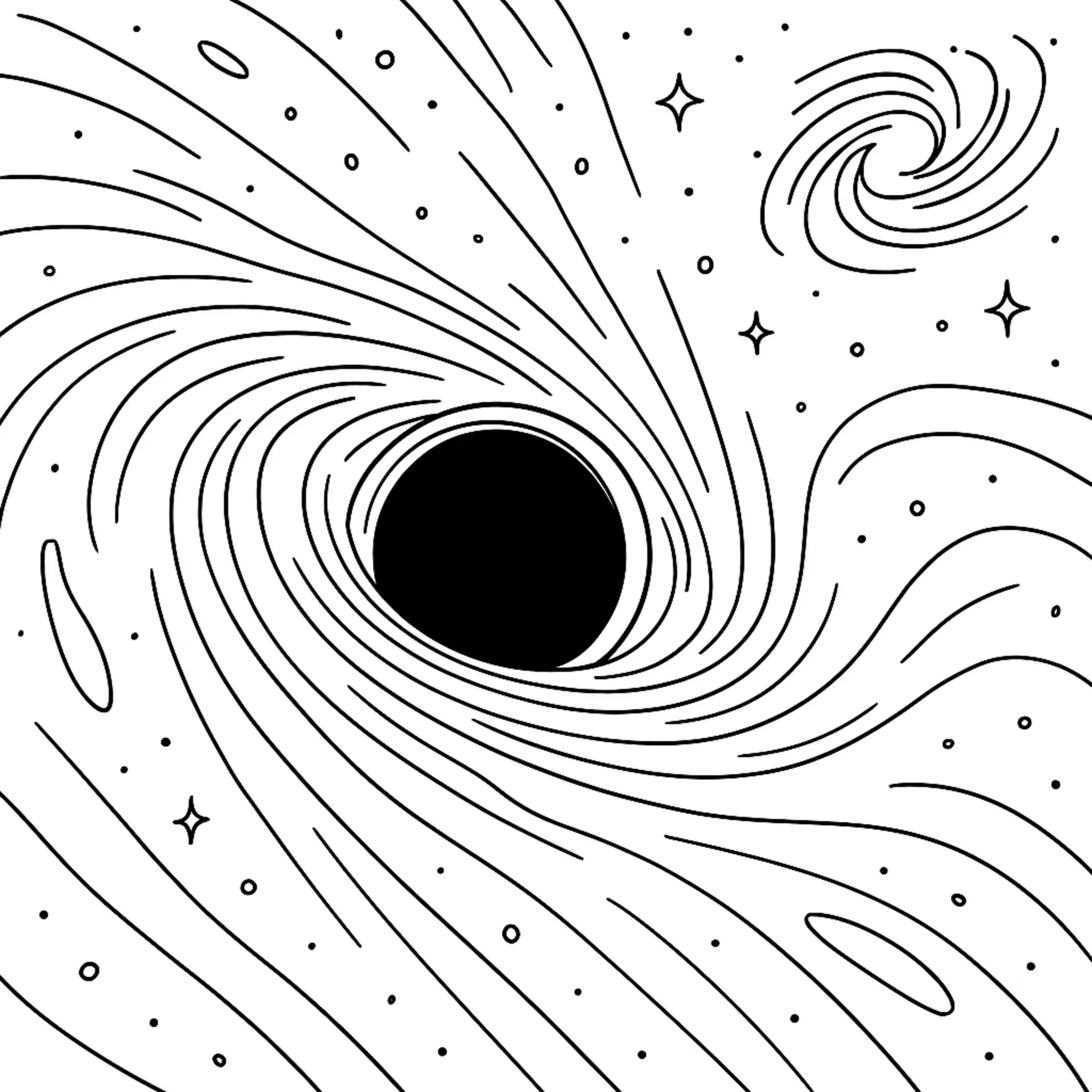 Esplora le Meraviglie Cosmiche: Pagina da Colorare di un Buco Nero Realistico e Galassia Lontana coloring page printable