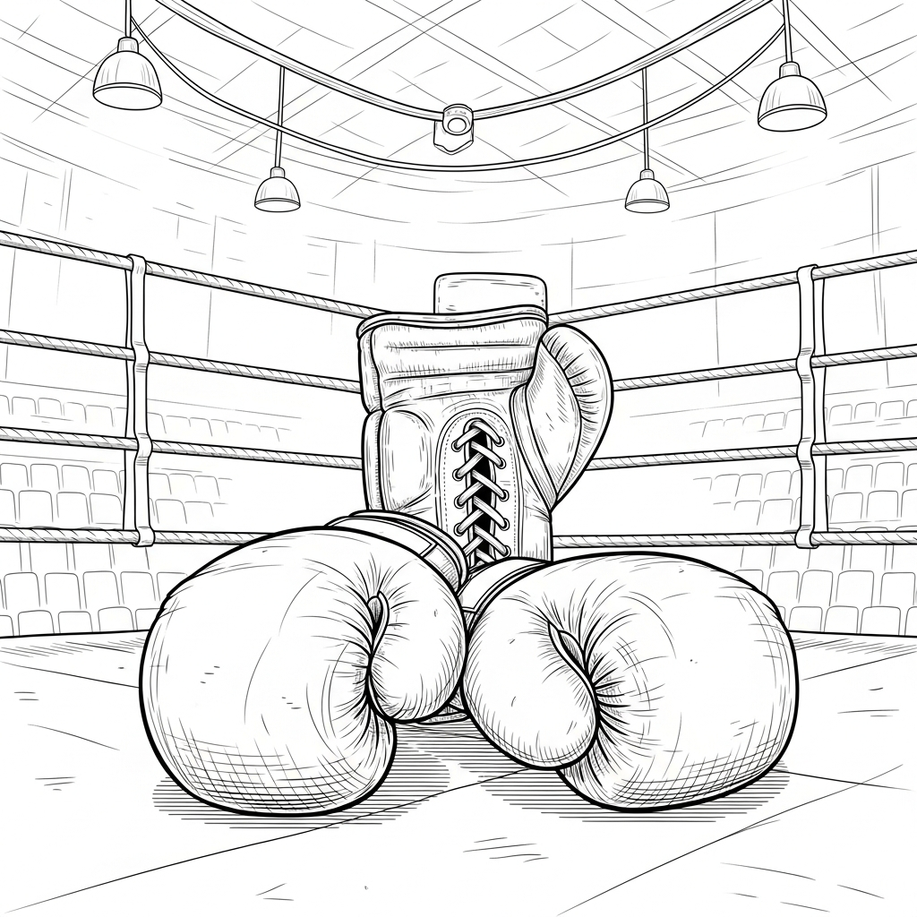 Realistic Boxing Gloves in Ring Coloring Page coloring page printable