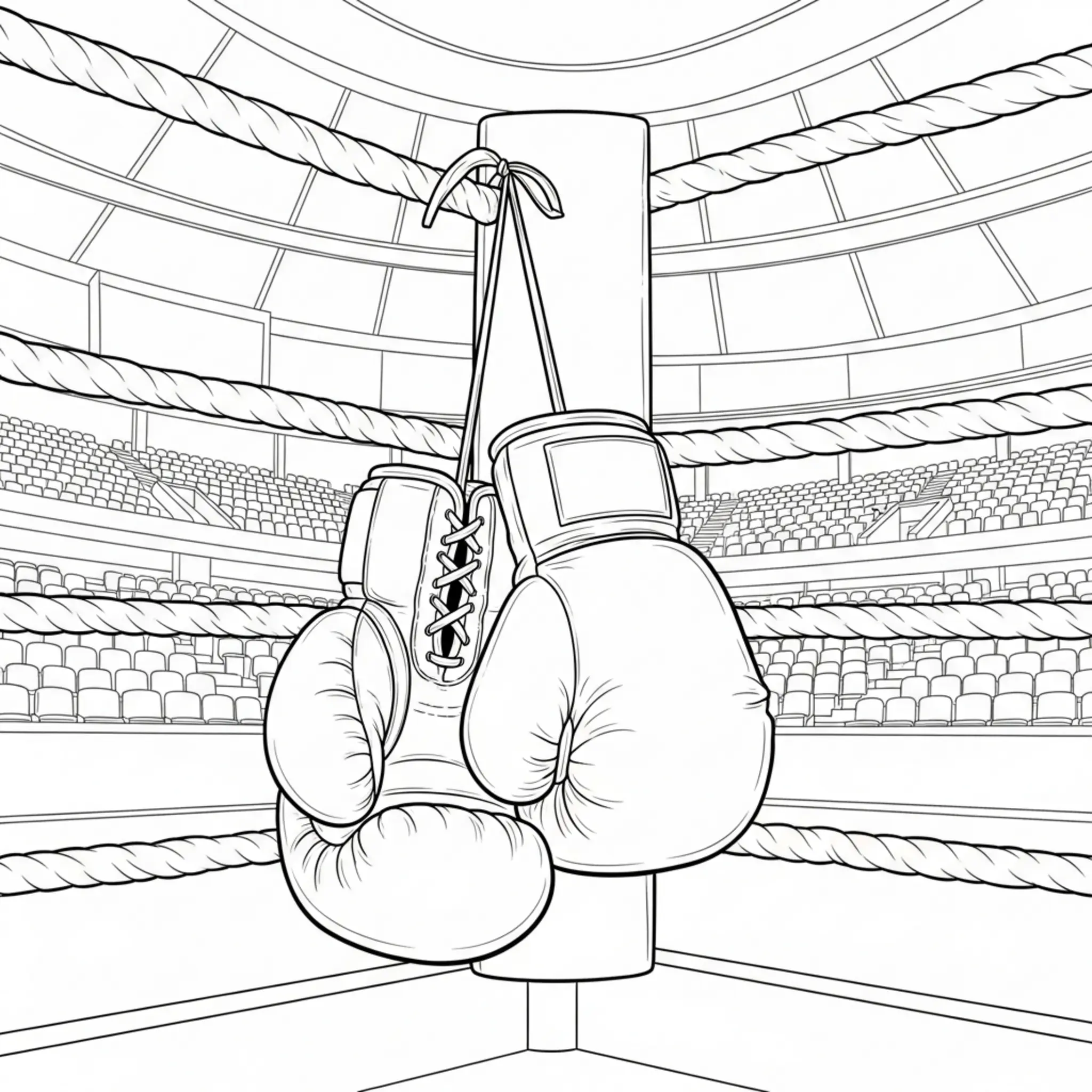 Realistische Boxhandschuhe mit Boxring-Seilen Ausmalseite coloring page printable