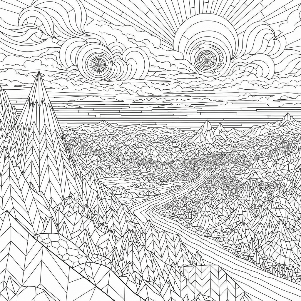 Challenging Chevron Striped Abstract Pattern Coloring Page coloring page printable