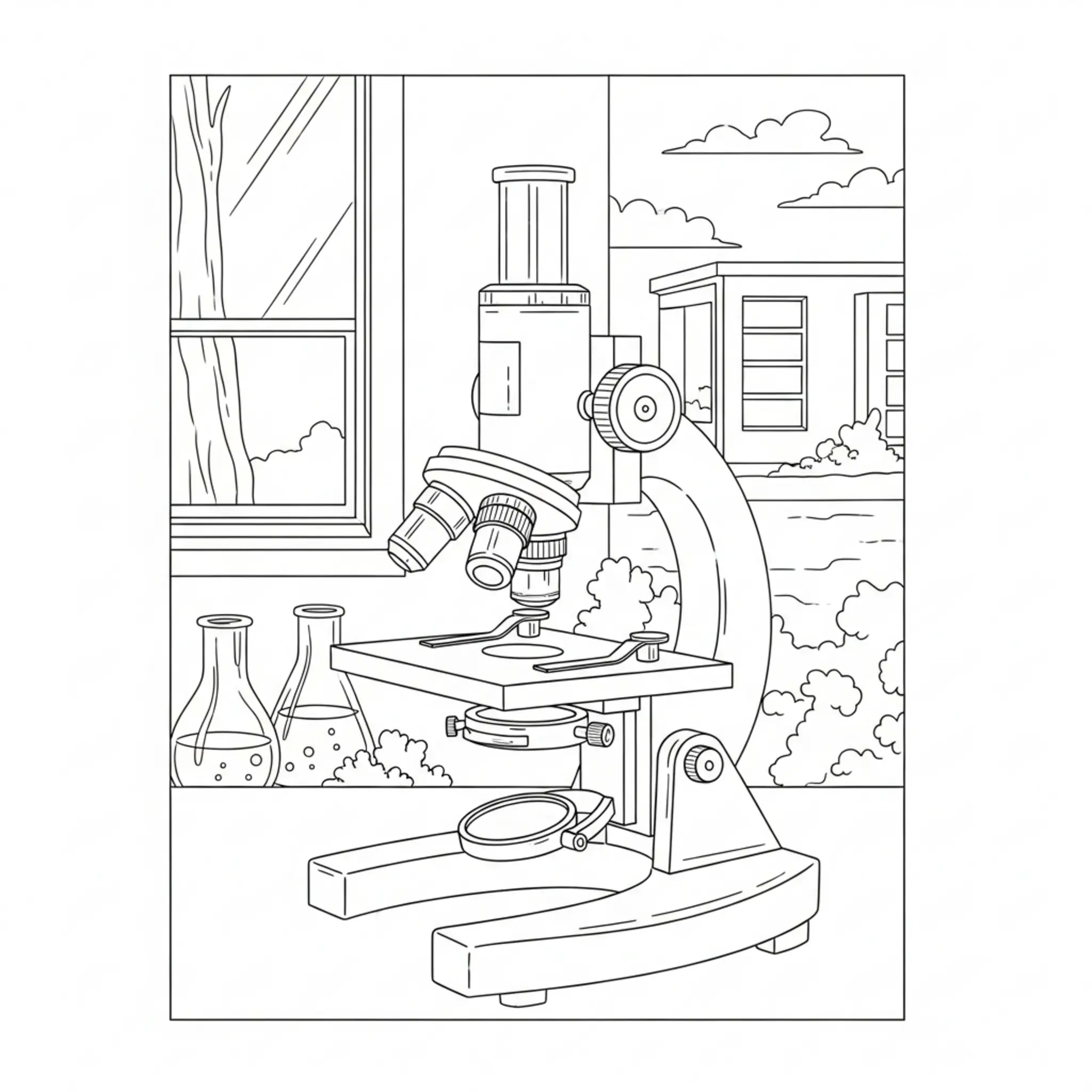 Realistische Close-Up Microscoop Kleurenpagina In Laboratorium coloring page printable