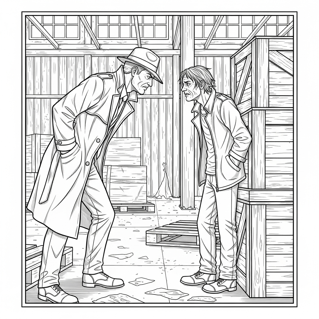 Intense Detective and Suspect Face-Off Coloring Page coloring page printable
