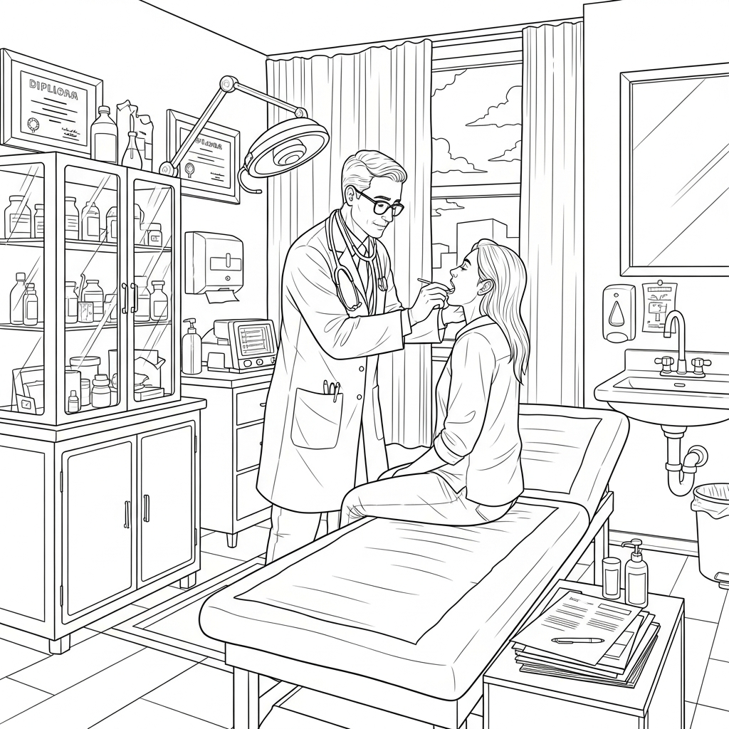 Página para Colorear de Doctor Realista Examinando a un Niño coloring page printable