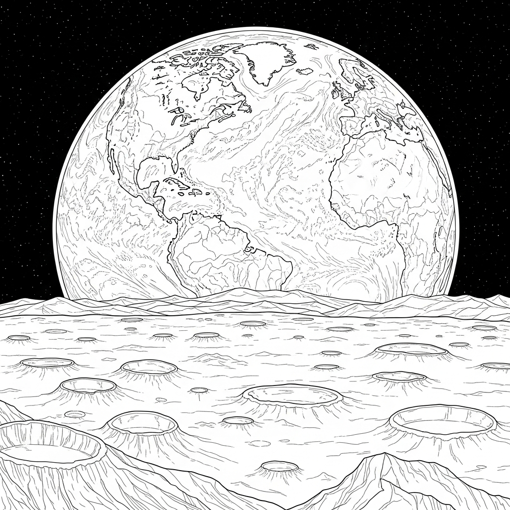Pagina da Colorare della Terra Realistica Vista dalla Luna coloring page printable