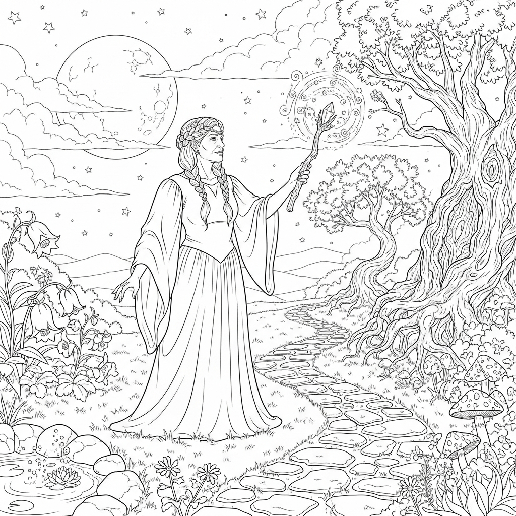 Realistic Fairy Godmother Coloring Page with Magic Wand coloring page printable