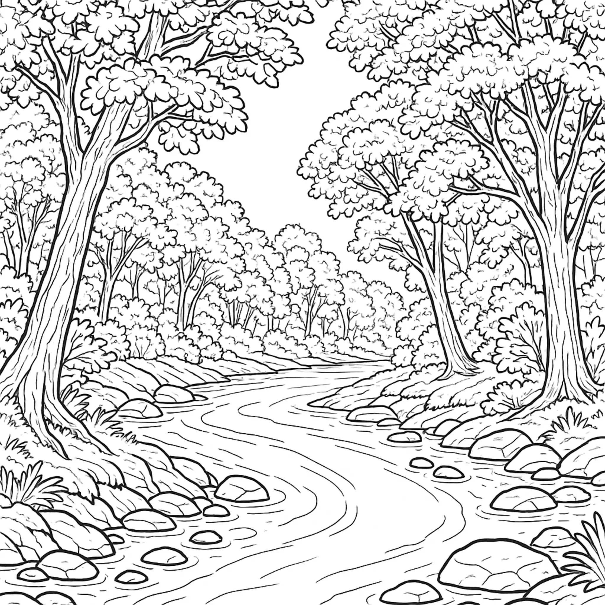 Página de Colorir: Densa Cobertura de Floresta Sobre o Rio coloring page printable