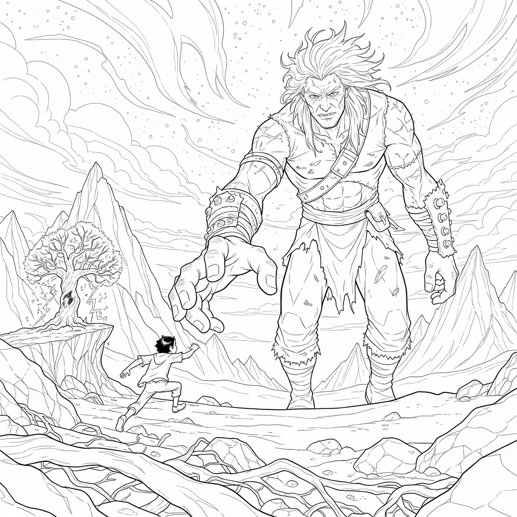 Página para Colorir do Gigante Realista Perseguindo Jack coloring page printable