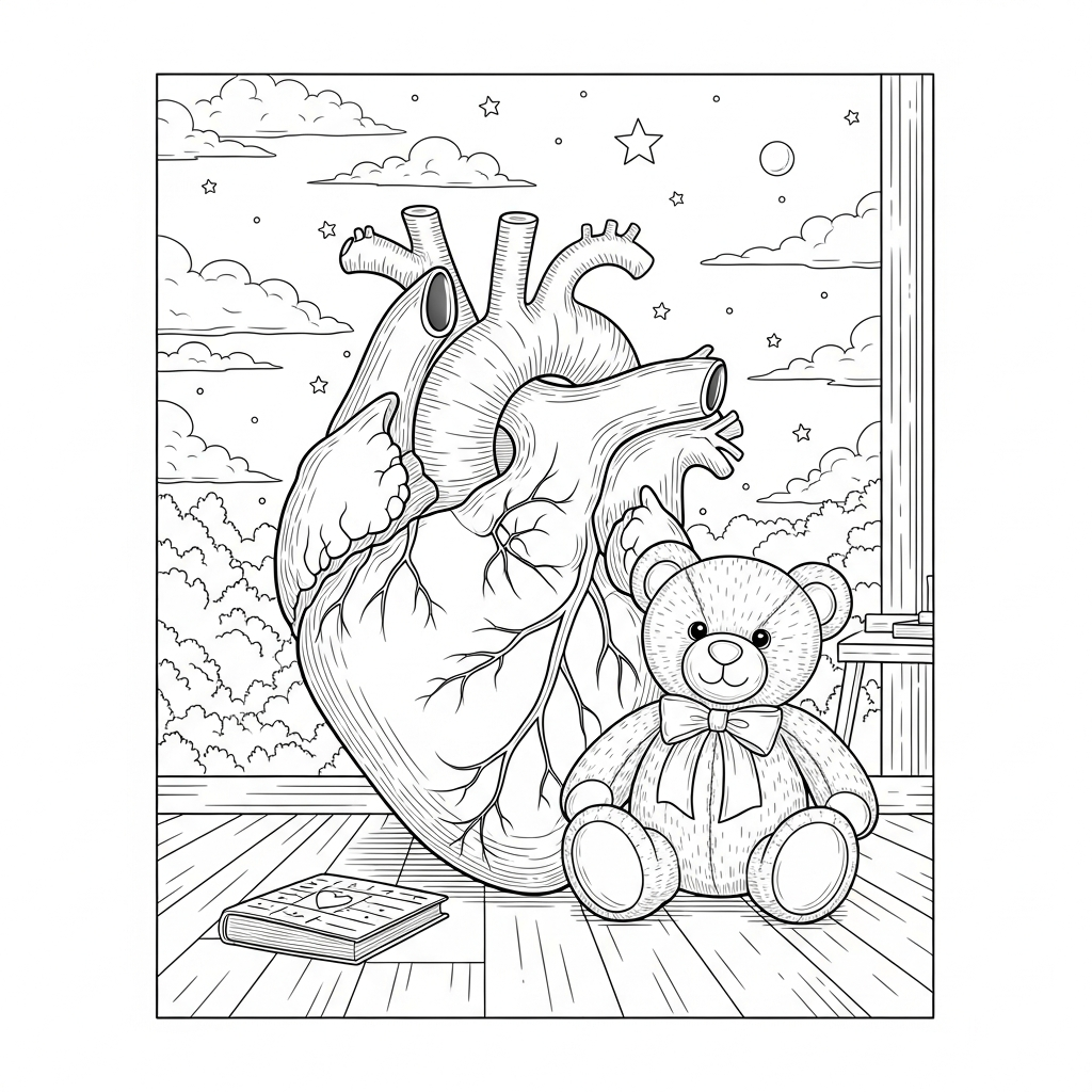 Realistische Hard Harten en Teddybeer Kleurplaat coloring page printable
