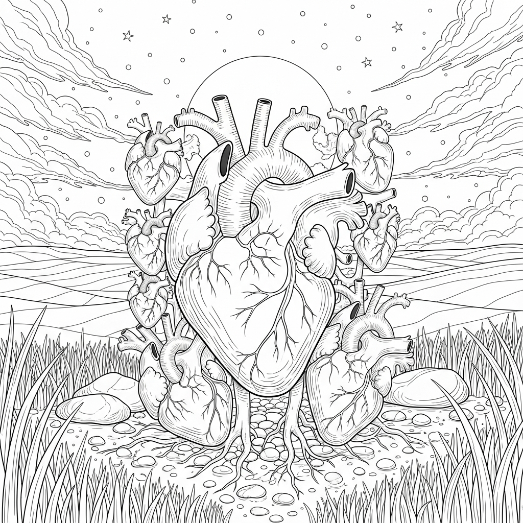 Pagina da Colorare con Cuore Familiare Realistico Difficile | Emozioni e Mindfulness coloring page printable