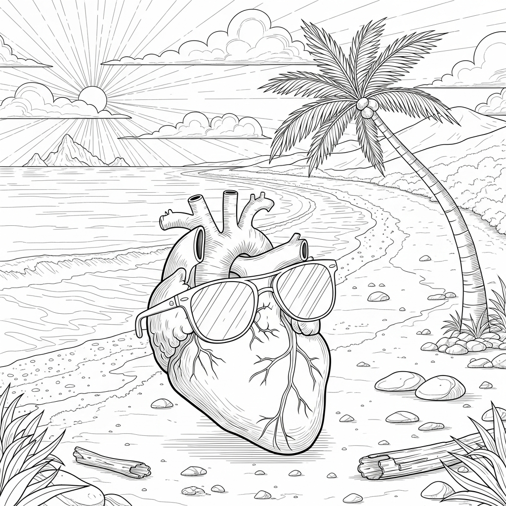 Stylish Heart with Sunglasses Coloring Page coloring page printable