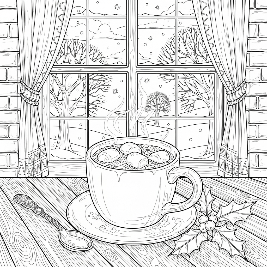 Realistic Hot Cocoa Mug Coloring Page for Relaxation coloring page printable
