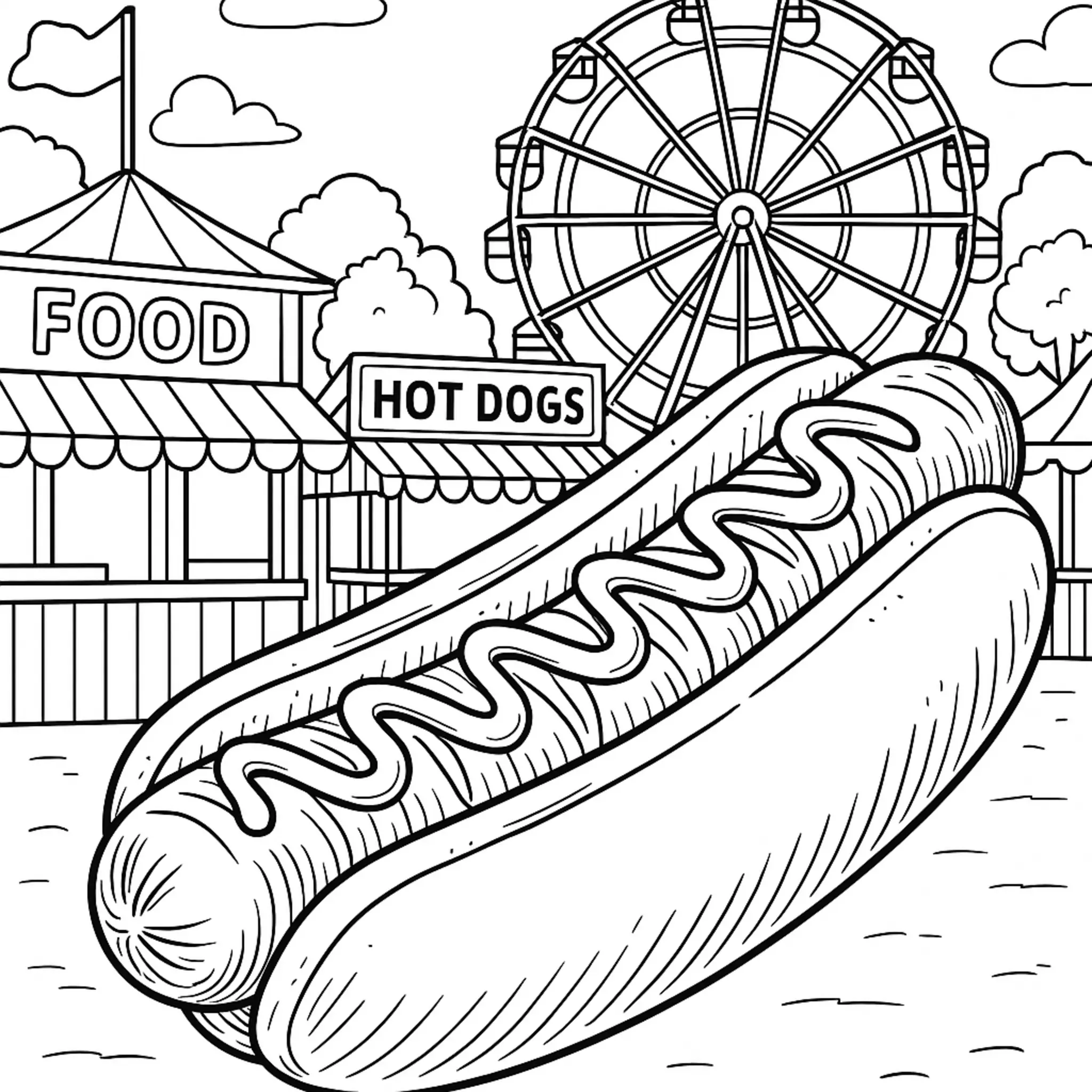 Realistisches Hot Dog Malblatt für den Sommermarkt coloring page printable
