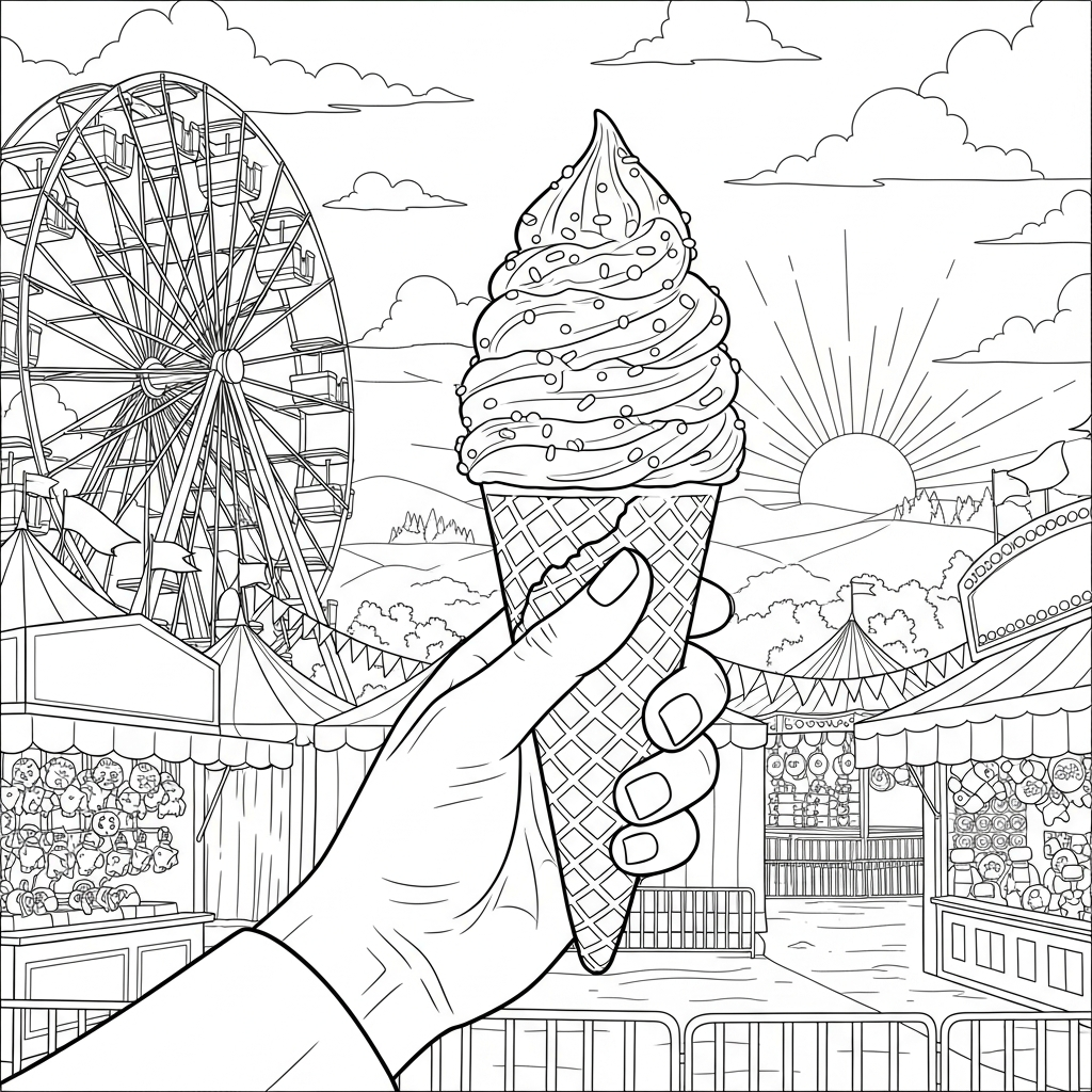 Moeilijke Realistische Kleurplaat van IJsje met Sprinkles coloring page printable