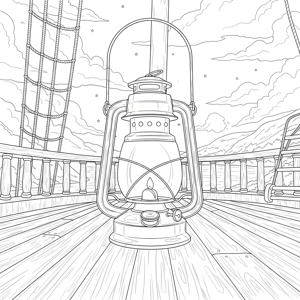 Intricate Pirate Ship Deck Magic Lantern Coloring Page coloring page printable