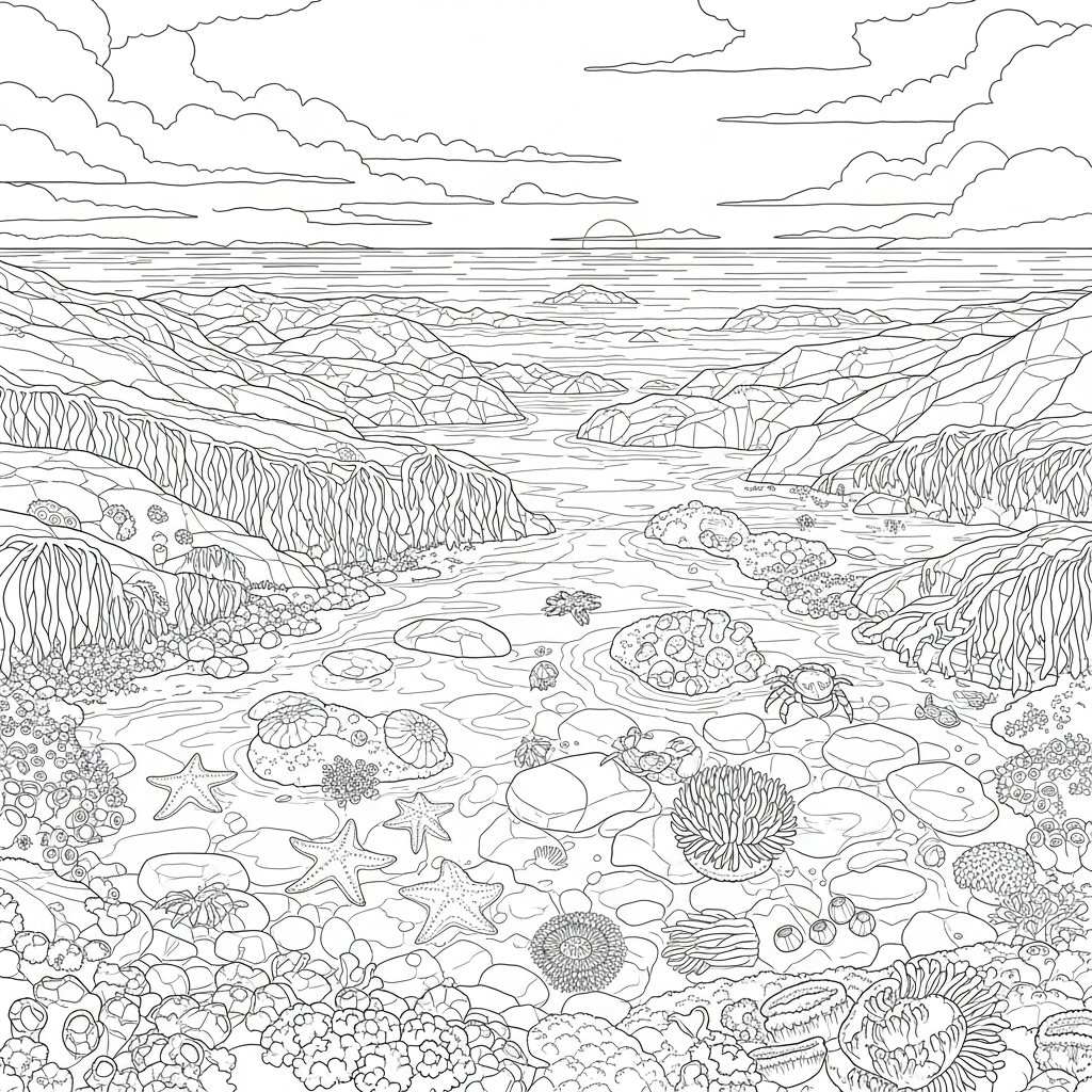 Page de Coloriage de Piscine de Marée Océane Réaliste Difficile coloring page printable