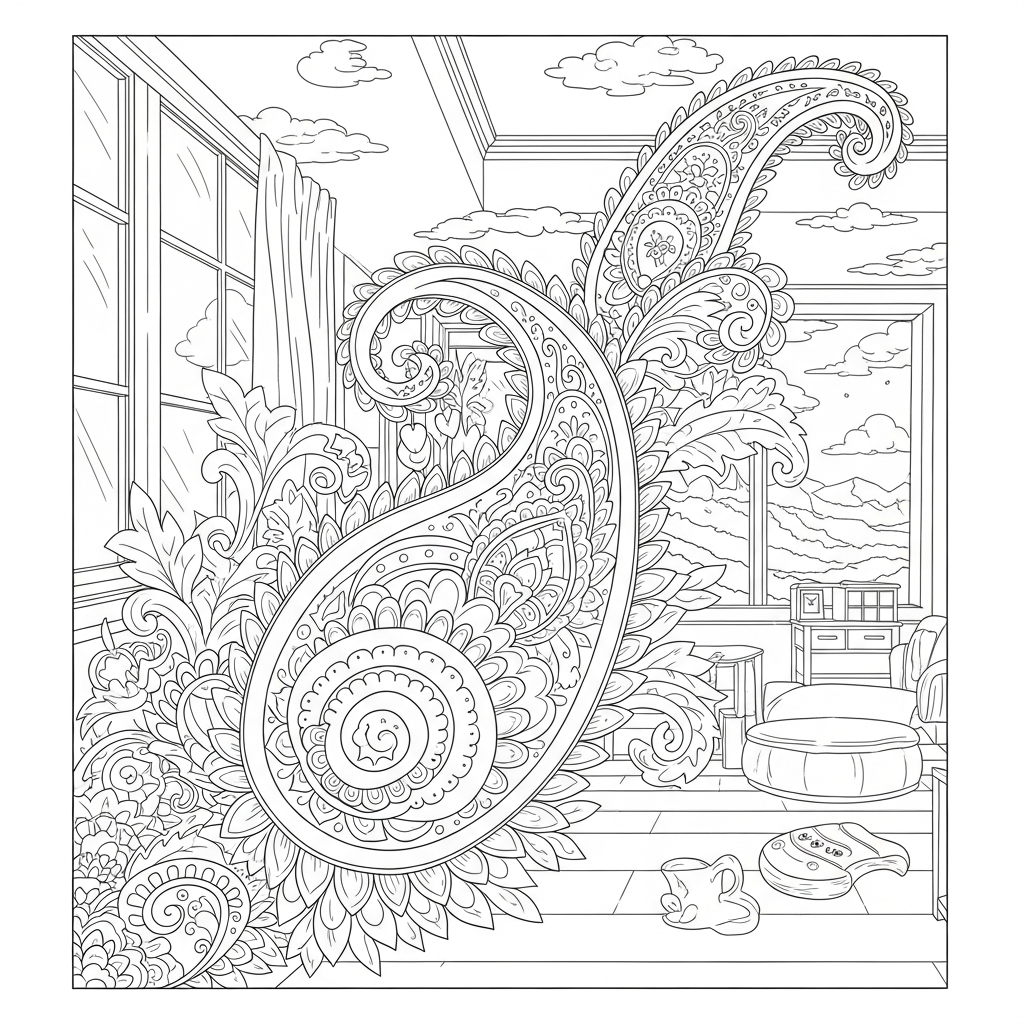 Intricate Paisley and Vine Coloring Page for Adults coloring page printable