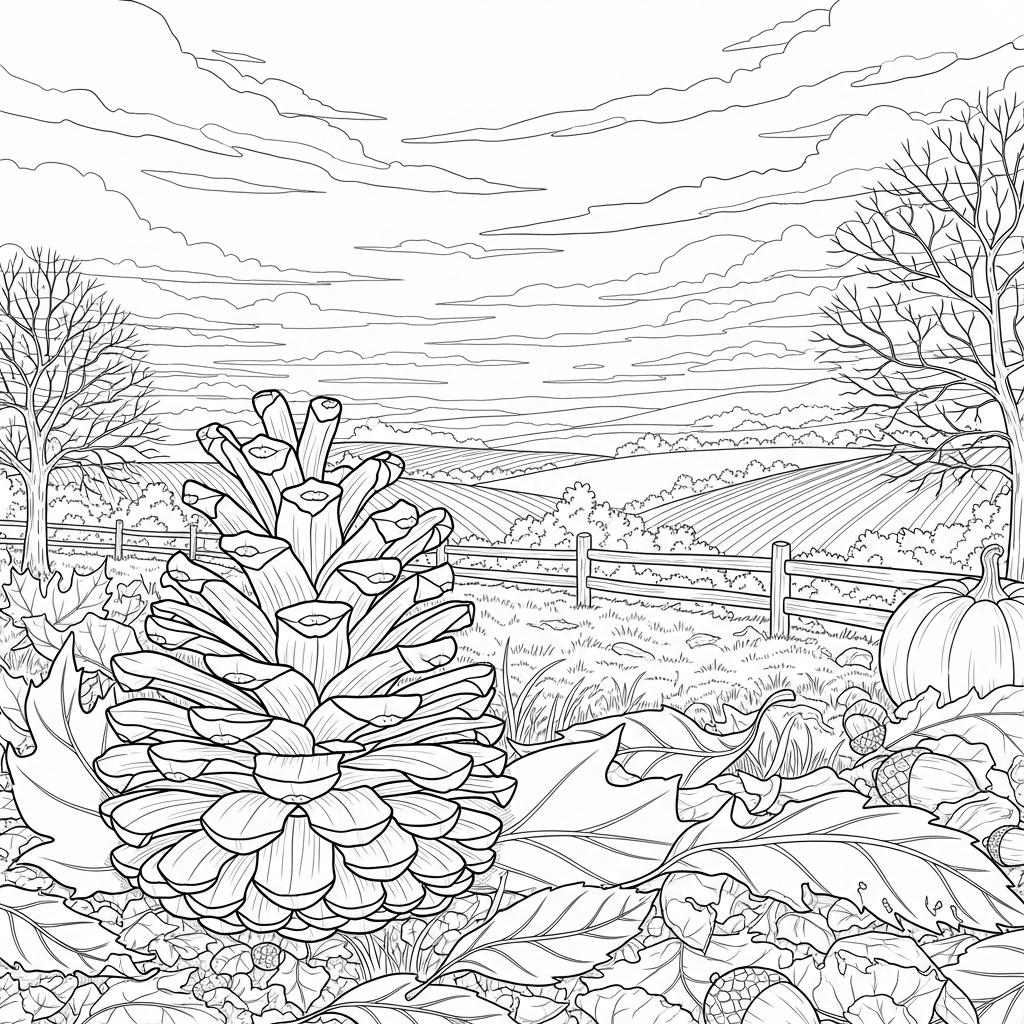 Desenho para Colorir: Pinheiro Realista Difícil na Colheita de Outono coloring page printable