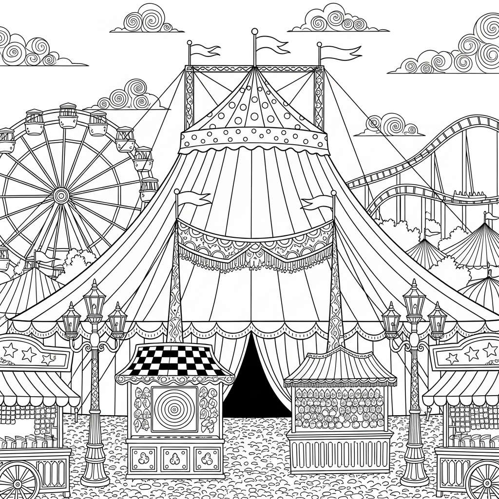Challenging Polka Dot Circus Tent Carnival Coloring Page coloring page printable