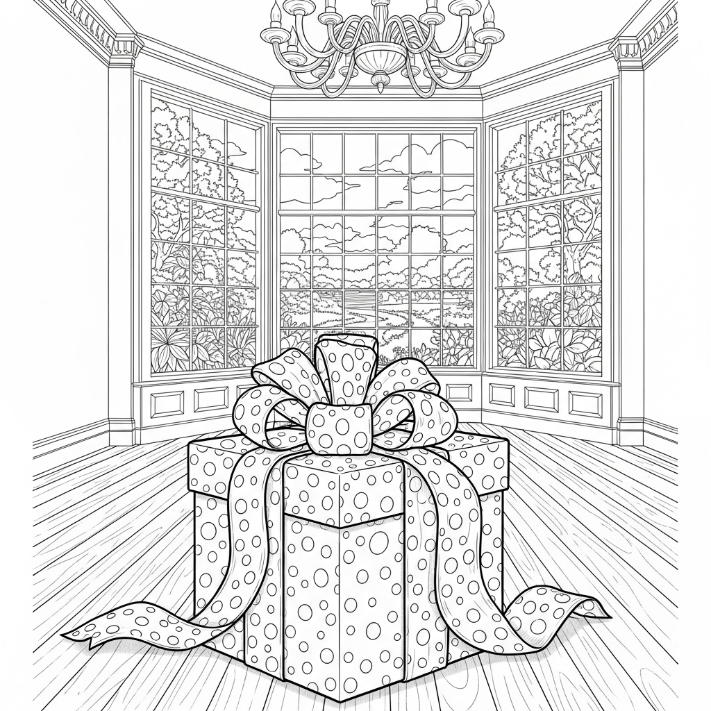 Charming Polka Dot Ribbon Gift Box Coloring Page coloring page printable