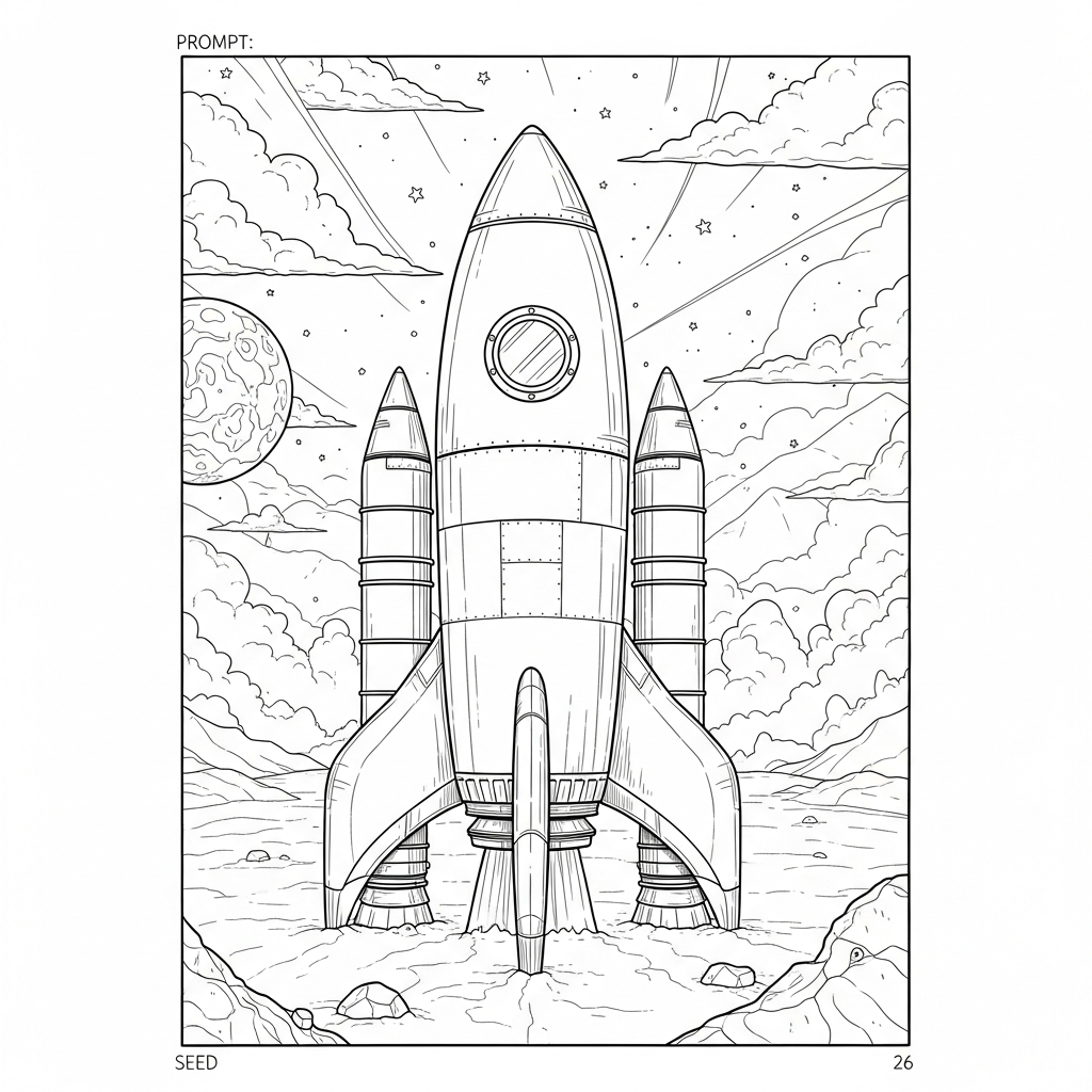 Challenging Realistic Rocket Ship on the Moon Coloring Page coloring page printable