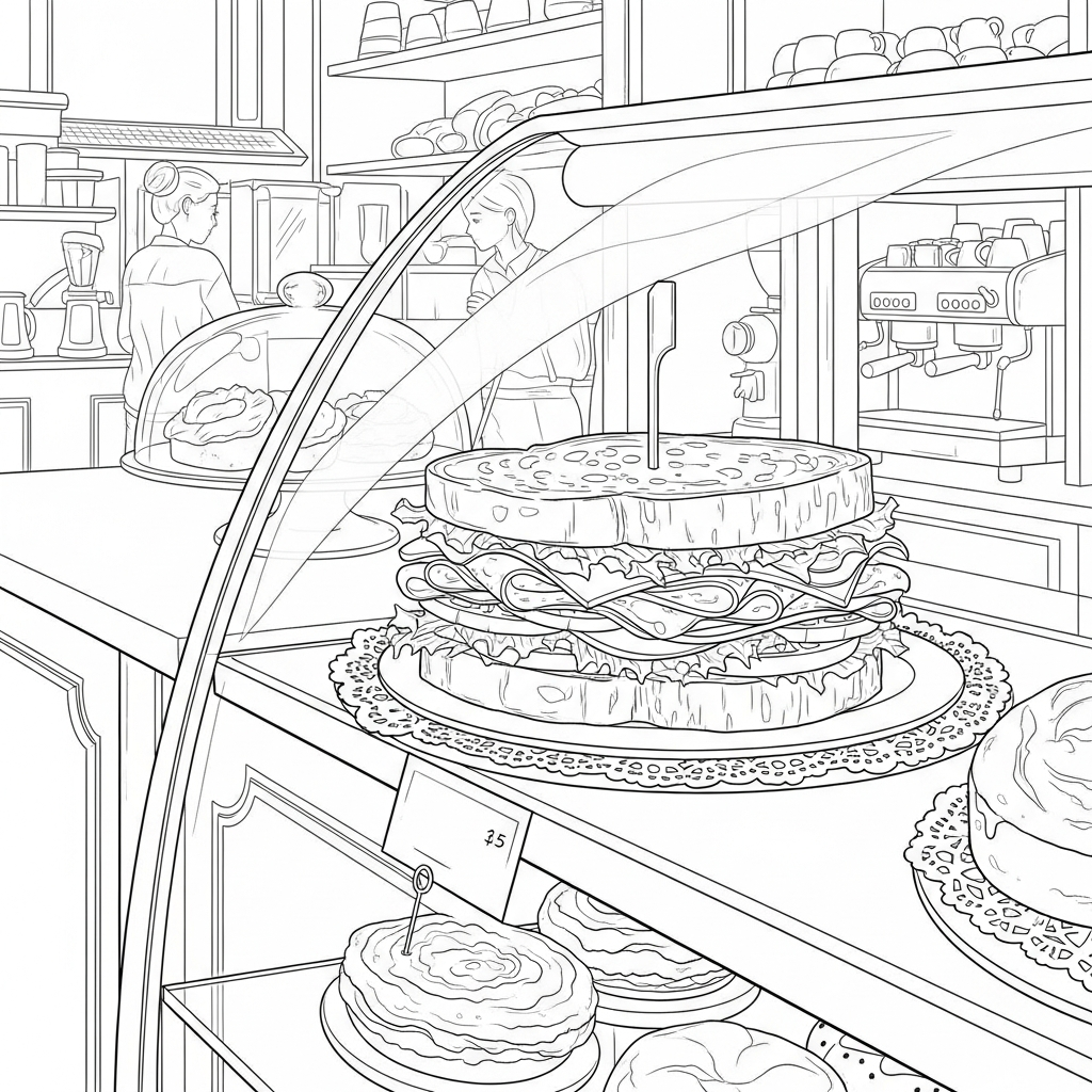 Pagina Da Colorare: Panino Realistico Duro in Vetrina di Panetteria coloring page printable