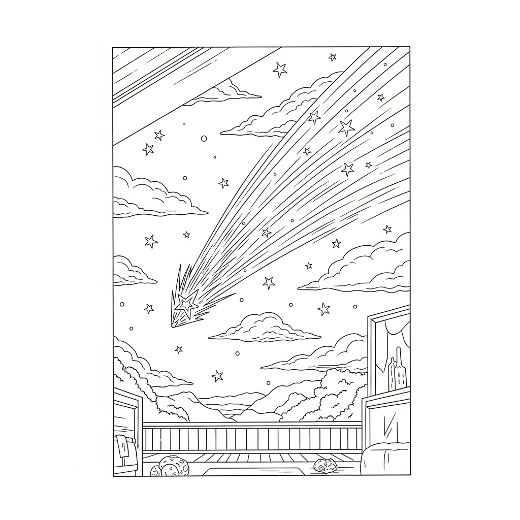 Página para Colorear de Sendero de Estrella Fugaz Realista Difícil coloring page printable