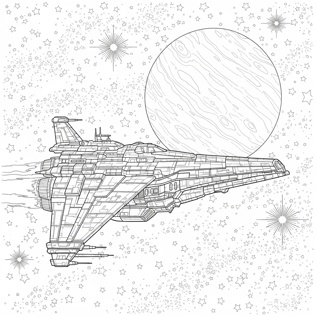 Realistische Weltraum-Raumschiff Ausmalbild coloring page printable