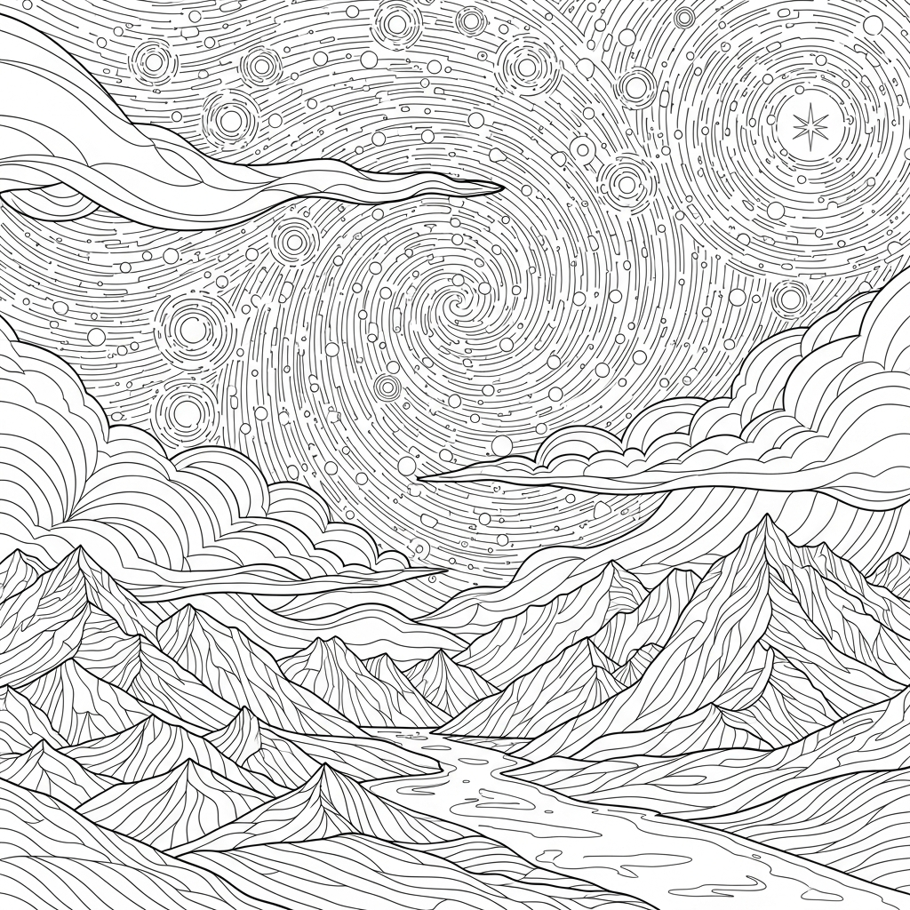 Page de Coloriage Difficile de Ciel Étoilé Réaliste coloring page printable