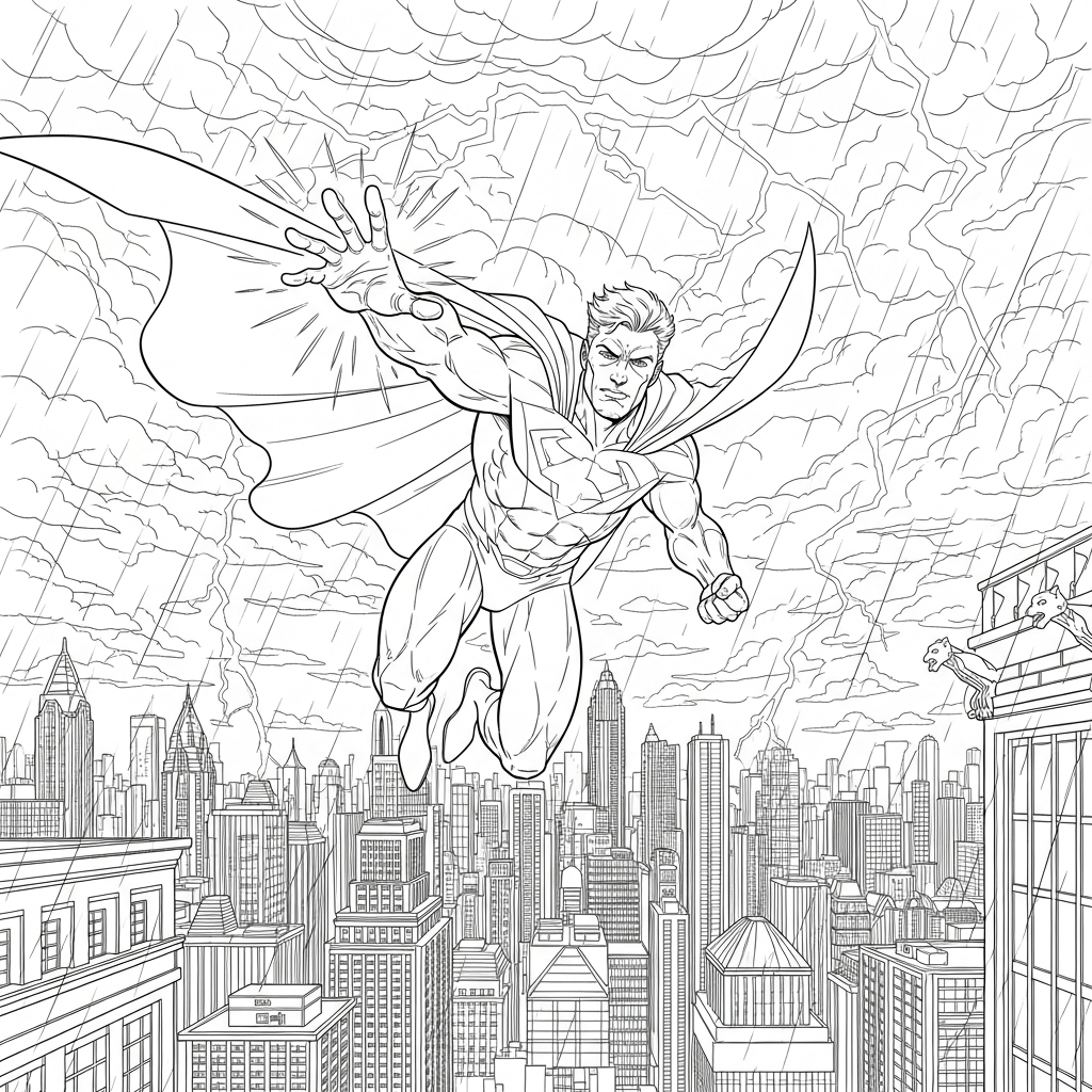 Dynamic Superhero Action Pose Coloring Page coloring page printable
