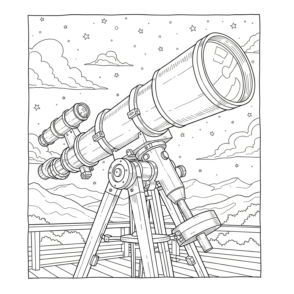 Challenging Mountain Observatory Telescope Coloring Page coloring page printable